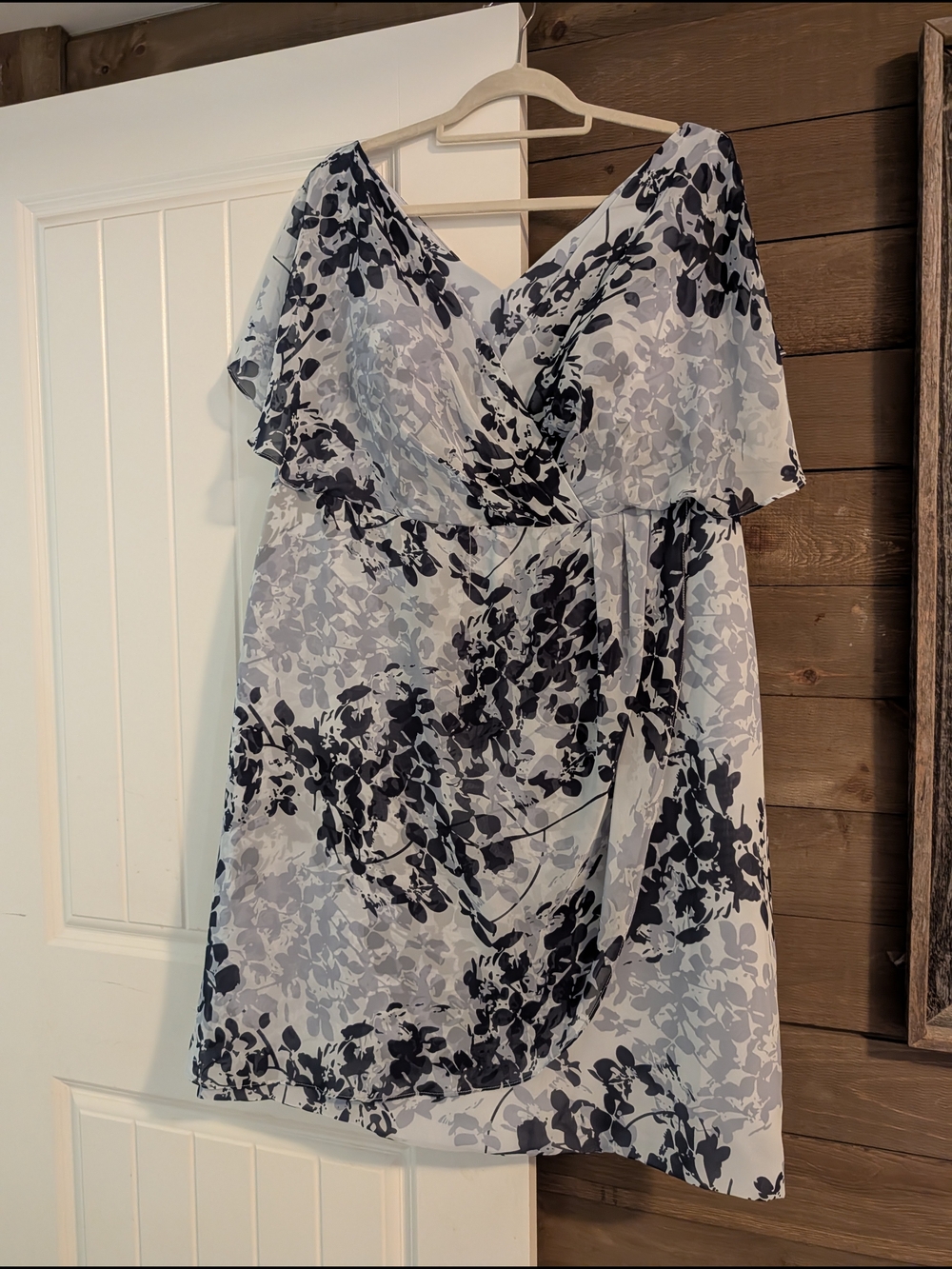 Azazie Navy and White Midi Wrap Floral Dress